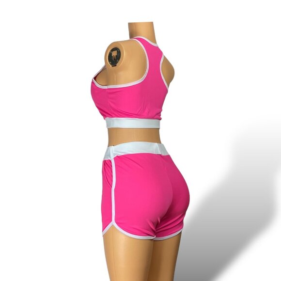 Women Tracksuit Short Sleeve Crop Top & Shorts - Tops with Removable Pads | Pink - Picture 3 of 5